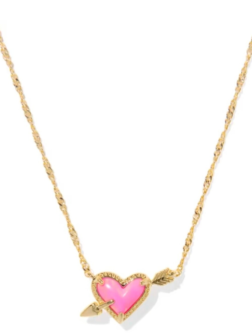Kendra Scott Ari Heart Arrow Short Pendant Necklace in Pink Opalescent